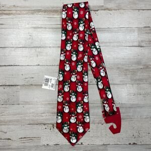 100% Silk Red Christmas Tie Snowman Hat Broom Green Scarf A100971